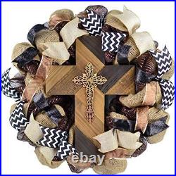 Rustic Door Wreath Mothers Day Gift for Wife Easter Cross Mesh Wreath