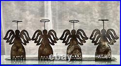 Rustic Metal Angels Mantle Sitting Christmas Holiday Tea Light Candle Holder