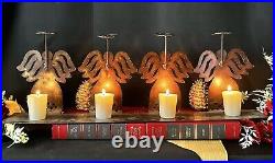 Rustic Metal Angels Mantle Sitting Christmas Holiday Tea Light Candle Holder