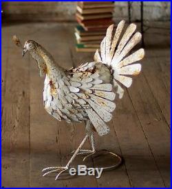 Rustic Metal Turkeys Distressed Antique White Fall Thanksgiving Holiday Decor 2