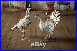 Rustic Metal Turkeys Distressed Antique White Fall Thanksgiving Holiday Decor 2