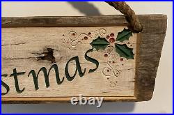 Rustic Oak Barn Wood Carved Holiday Merry Christmas Sign Plaque Indoor Outdoor