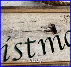 Rustic Oak Barn Wood Carved Holiday Merry Christmas Sign Plaque Indoor Outdoor