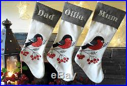 Rustic Traditional Personalised Embroidered Christmas Stockings with Red Robin