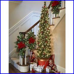 SALE 6.5′ Lighted Pre Lit Spruce Flat Back Half Christmas Tree in Drum Decor