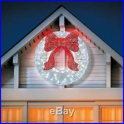 SALE Lighted Red White Holographic 36 Christmas Wreath Outdoor Holiday Decor