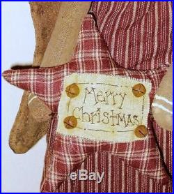 SALE PRIM COUNTRY GINGERBREAD ANGEL with MERRY CHRISTMAS STAR TREE TOPPER hg