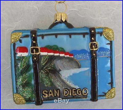 SAN DIEGO SUITCASE BLOWN GLASS CHRISTMAS ORNAMENT NORDSTROM NEW POLAND