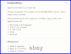 SET 12 ANTHROPOLOGIE 2 GLASS Opaque BALL ORNAMENT SET CHRISTMAS HOLIDAY RAINBOW
