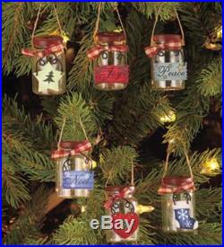SET / LOT OF 6 MINI GLASS MASON JAR CHRISTMAS TREE ORNAMENTS HOLIDAY DECOR