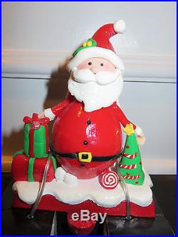 SET OF 2 NEW Santa & Snowman Christmas Stocking Holder Hanger Fireplace Hook