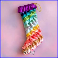 SET OF TWO Glitterville Stockings with Multi Color Satin Ruffles