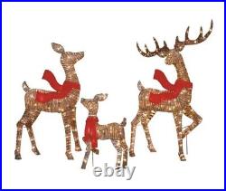 SET of 3 LIGHT up RATTAN LOOK DEER FAMILY With 210 CHRISTMAS LIGHTS, Outdoor Decor
