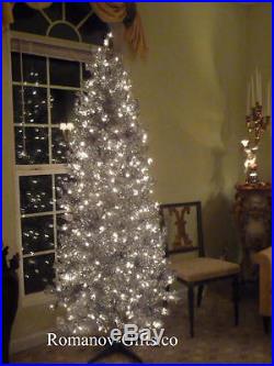 SILVER Slim Pre-Lit Clear Lights Christmas Tree 7 Ft Tall Mid Century Modern
