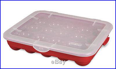 STERILITE Hard Plastic 20 CHRISTMAS ORNAMENT STORAGE RED Stackable New