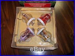 SUPER NICE VINTAGE CHRISTMAS TREE GLASS BELL ORNAMENTS SET OF 4