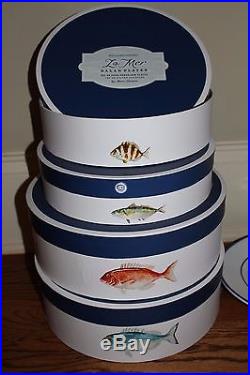 S/17 NIB Williams Sonoma 8 each La Mer dinner & salad plates + oval platter fish