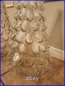 S/2 RARE Pottery Barn CLEAR Glass Christmas Tree Cloche Luminary Medium Large