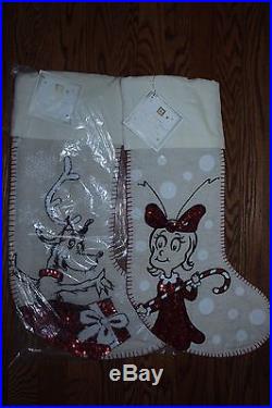 S/3 NWT Pottery Barn PB Teen Sequin Christmas stockings Grinch, Cindy Lou & Max