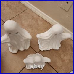 S/3 Pottery Barn Handcrafted Ceramic MINI SHORT TALL Ghost Luminary Halloween