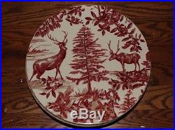 S/4 New Pottery Barn Alpine Toile dinner plates stag reindeer Christmas 2 avail