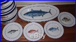S/8 NIB Williams Sonoma La Mer dinner plates and oval serving platter fish