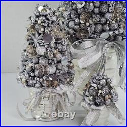 Salzburg Creations Holiday/Winter Tree Set of 3 Silver Wired Topiary Christmas
