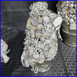 Salzburg Creations Holiday/Winter Tree Set of 3 Silver Wired Topiary Christmas