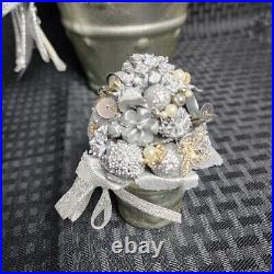 Salzburg Creations Holiday/Winter Tree Set of 3 Silver Wired Topiary Christmas