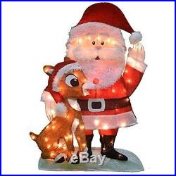 Santa And Rudolph Christmas Yard Outdoor Garden Decoration 32 Inches 70 Lights