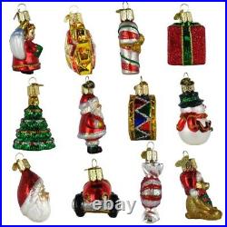Santa Angel Tree Drum Toy Gift Glass 2.5 Ornament Set 12 Old World Christmas