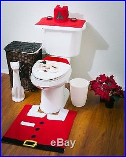 Santa Claus Bathroom 4 Piece Toilet Seat Cover and Rug Set Christmas Decor Home