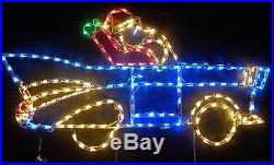 Santa Claus Car 57 Chevy Outdoor Holiday LED Lighted Decoration Steel Wireframe