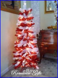 Santa Claus Christmas Candy Cane Tree 5 ft Prelit Peppermint RED&White Branches