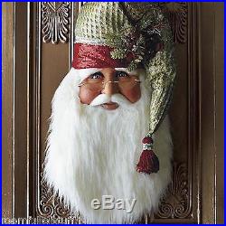 Santa Claus Head Face Poinsettia Door Wall Hanging Christmas Decor Kris Kringle