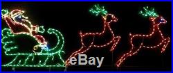 Santa Claus in Sleigh w Reindeer Outdoor LED Lighted Decoration Steel Wireframe
