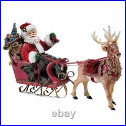 Santa Claus in Sleigh with Reindeer Fabriche Christmas Figurine 10 Inch C7339