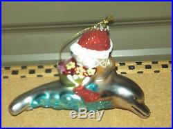 Santa Dolphin Polish Blown Glass Christmas Ornament Beachcombers Itl New