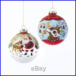 Santa & His Reindeer Christmas Ornaments Item #TD1399 by Kurt Adler-Set of 2