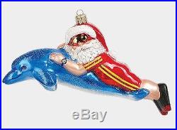 Santa Swimming with Dolphin Polish Blown Glass Christmas Ornament Decoration New