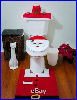 Santa Toilet Seat Cover Rug 4 Piece Christmas Decoration Bathroom Xmas Decor