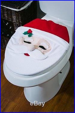 Santa Toilet Seat Cover Rug 4 Piece Christmas Decoration Bathroom Xmas Decor