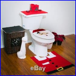 Santa Toilet Seat Cover Rug Bathroom Set Holiday Home Decor Xmas Decoration Mat