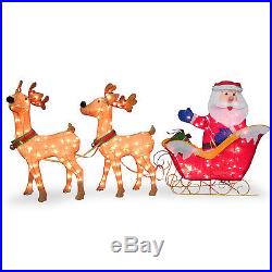 Santa With 2 Deer Sleigh Christmas Outdoor Decoration Holiday Decor