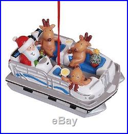 Santa and Reindeer in Pontoon Party Boat Christmas Holiday Ornament Cape Shore