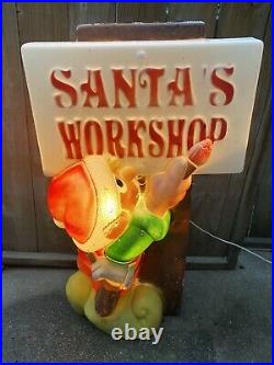 Santa’s Workshop Blow Mold Christmas Lighted Outdoor Yard Decor 34 Elf Sign