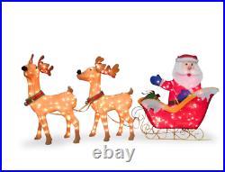 Santa with 2 Deer Sleigh Christmas Decoration Lighted Display