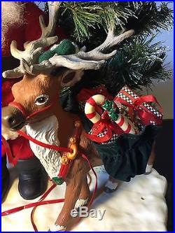 Santa with Reindeer & Christmas Tree Animated Musical Lights Holiday Creations'96
