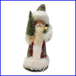 Schaller Red Beaded Holly Leaf Santa Christmas Paper Mache Candy Container 1 pc