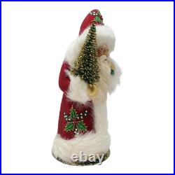 Schaller Red Beaded Holly Leaf Santa Christmas Paper Mache Candy Container 1 pc
